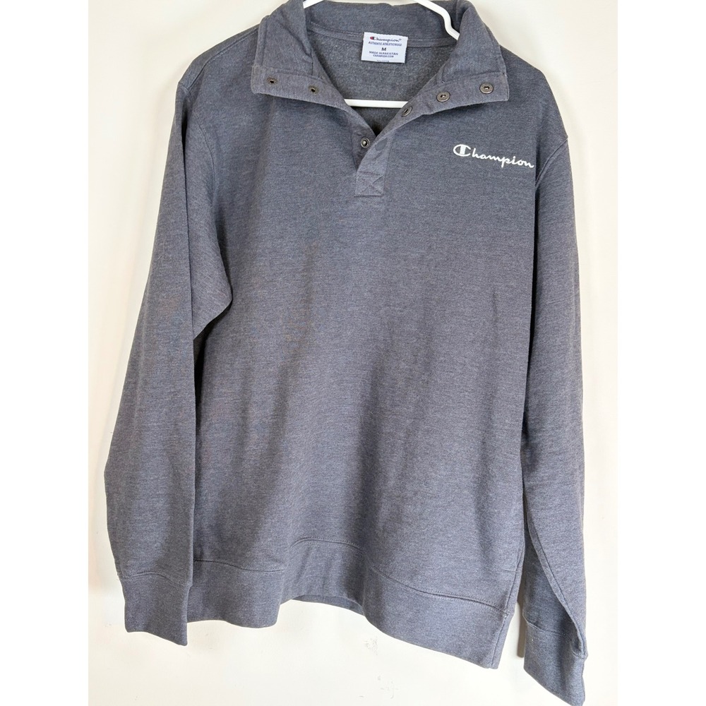 Champion Mens Gray Fleece Mock Neck 4-Snap Pullover Sweatshirt Medium